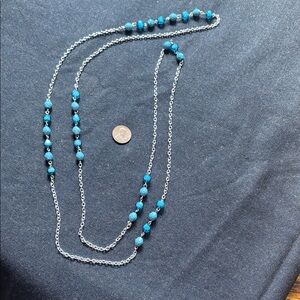 Blue Beaded Silver-Chain Necklace 53” Long